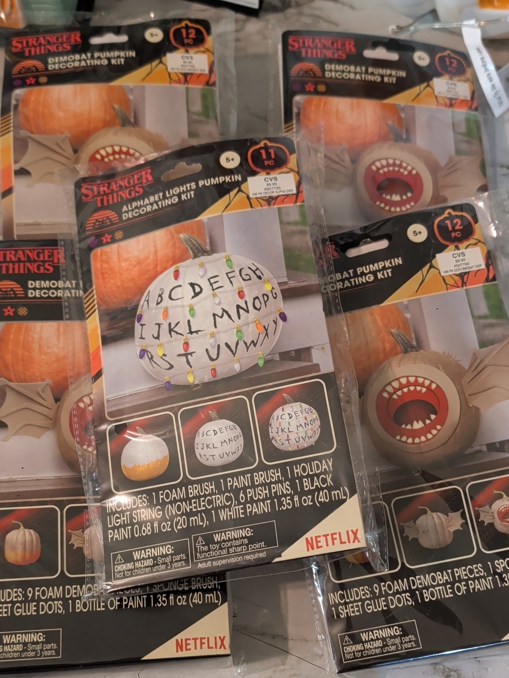 STRANGER THINGS Alphabet/DEMOBAT Lights Pumpkin Decorating Kit - BUNDLE OF 5